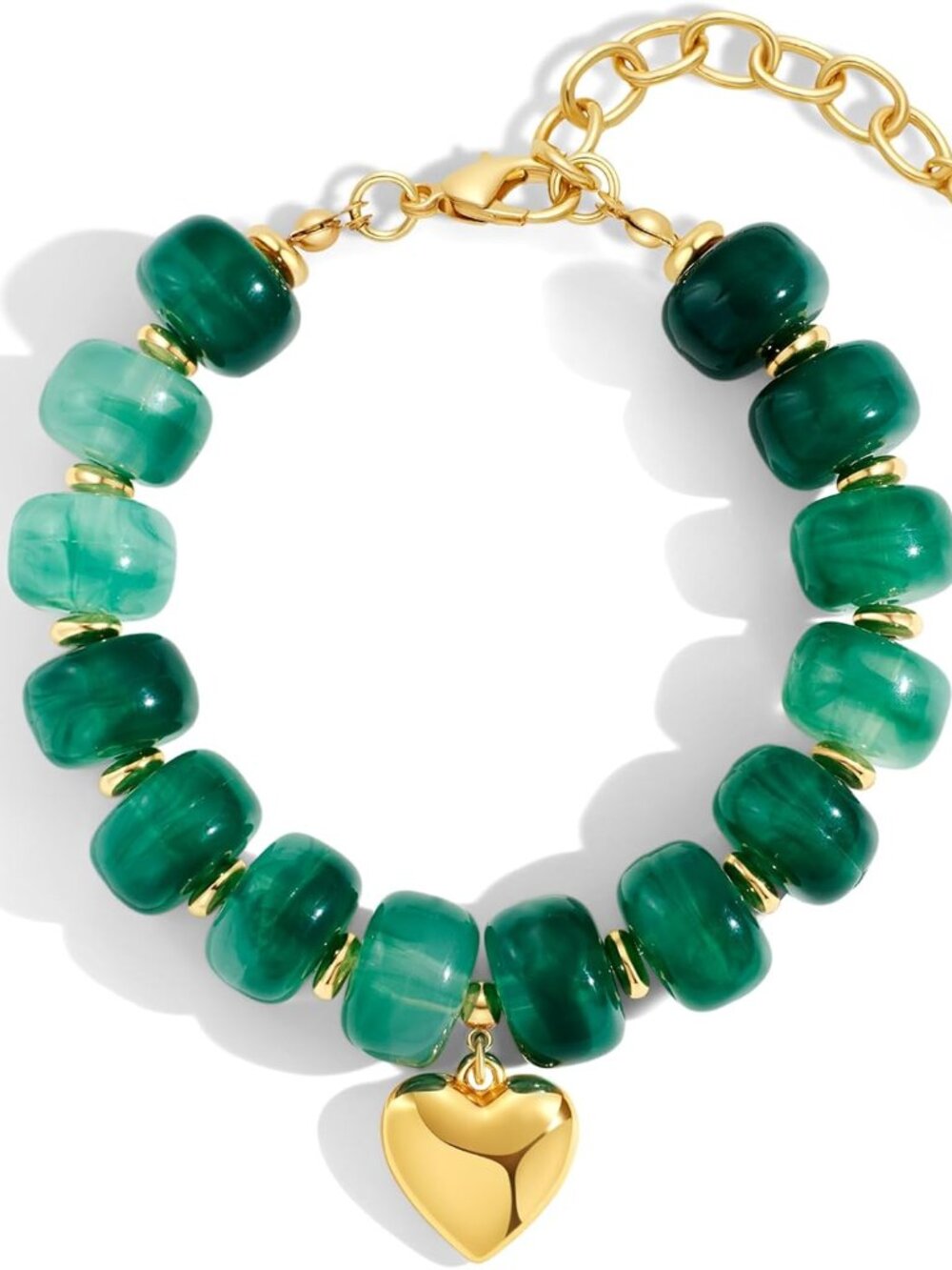 Chunky Beaded Bracelet for Women Boho Stackable BeadBracelet with Gold Heart Cha